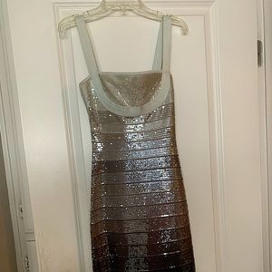 HERVE LEGER Grey Sequin Ombré Bandage Mini dress
